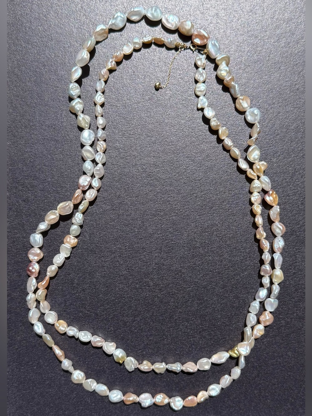 Solid 18k Gold Genuine Freshwater Keshi Baroque Pearl 46” Necklace